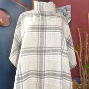 QUIRKY BOHO GOTH ROYAL STANDARD GRAY PLAID CHECK PONCHO TOP WITHOUT BELT O/S
